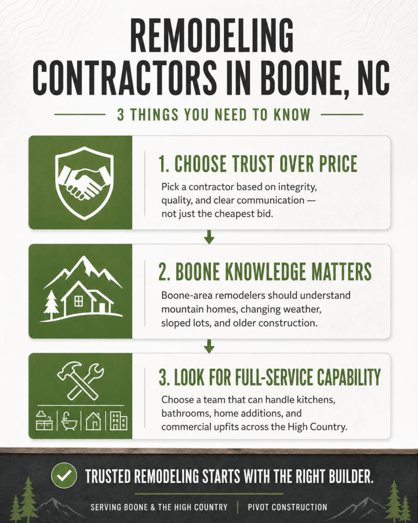 Remodeling Contractors in Boone, NC: Everything You Need to Know Infographic | Pivot Construction